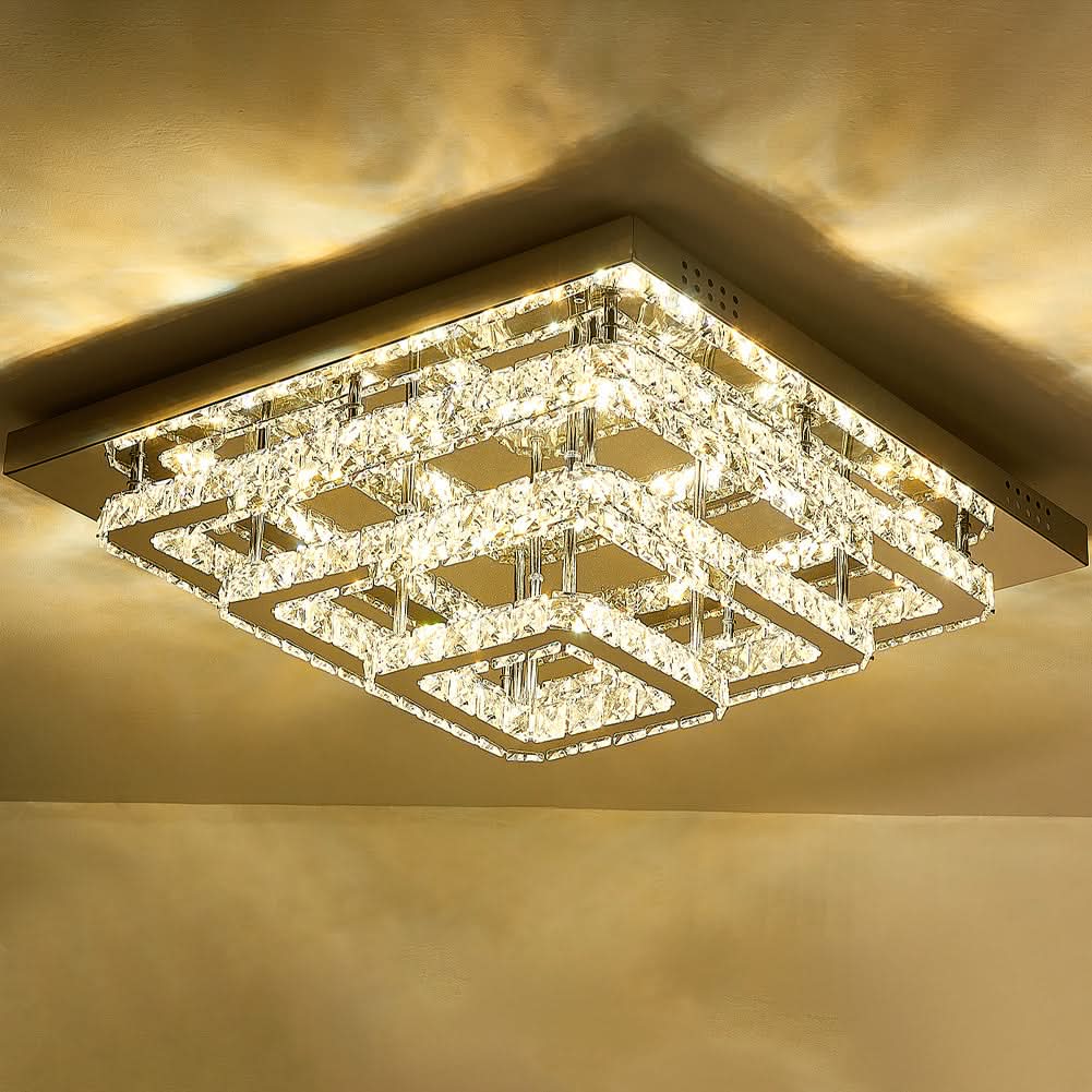 96w LED Ceiling Light 70 x 70 cm Square 3 Tier Crystal Chandelier
