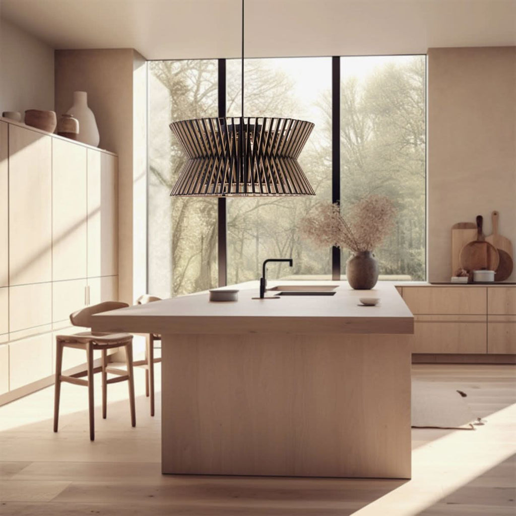 Lightsin Modern LED Wood Craft Drum Hanging Pendant Lights