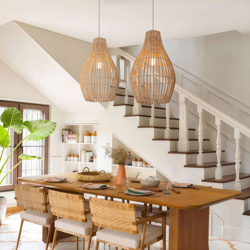 Lightsin Natural Rattan and Bamboo Pendant Light with Iron Frame