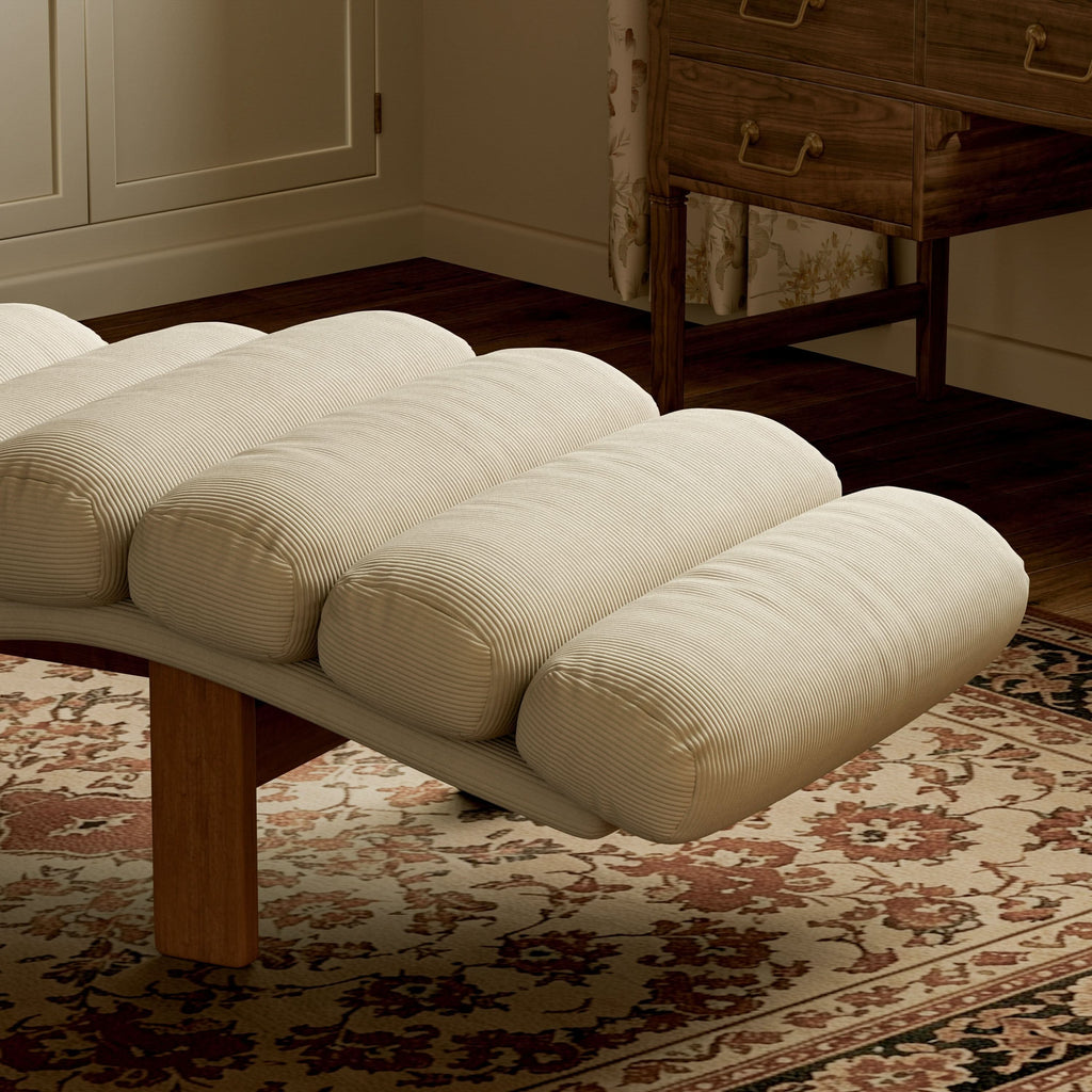 Cottonfy Modern Ergonomic Corduroy Chaise Lounge with Natural Wooden Frame