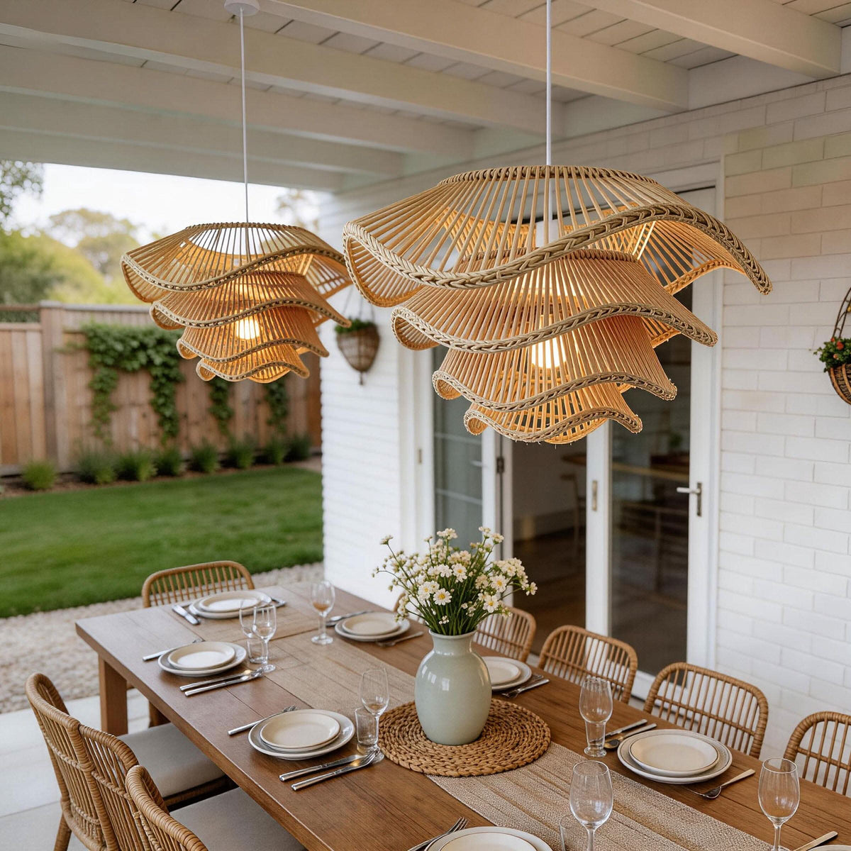 Lightsin Multi-tiered rattan pendant lamp