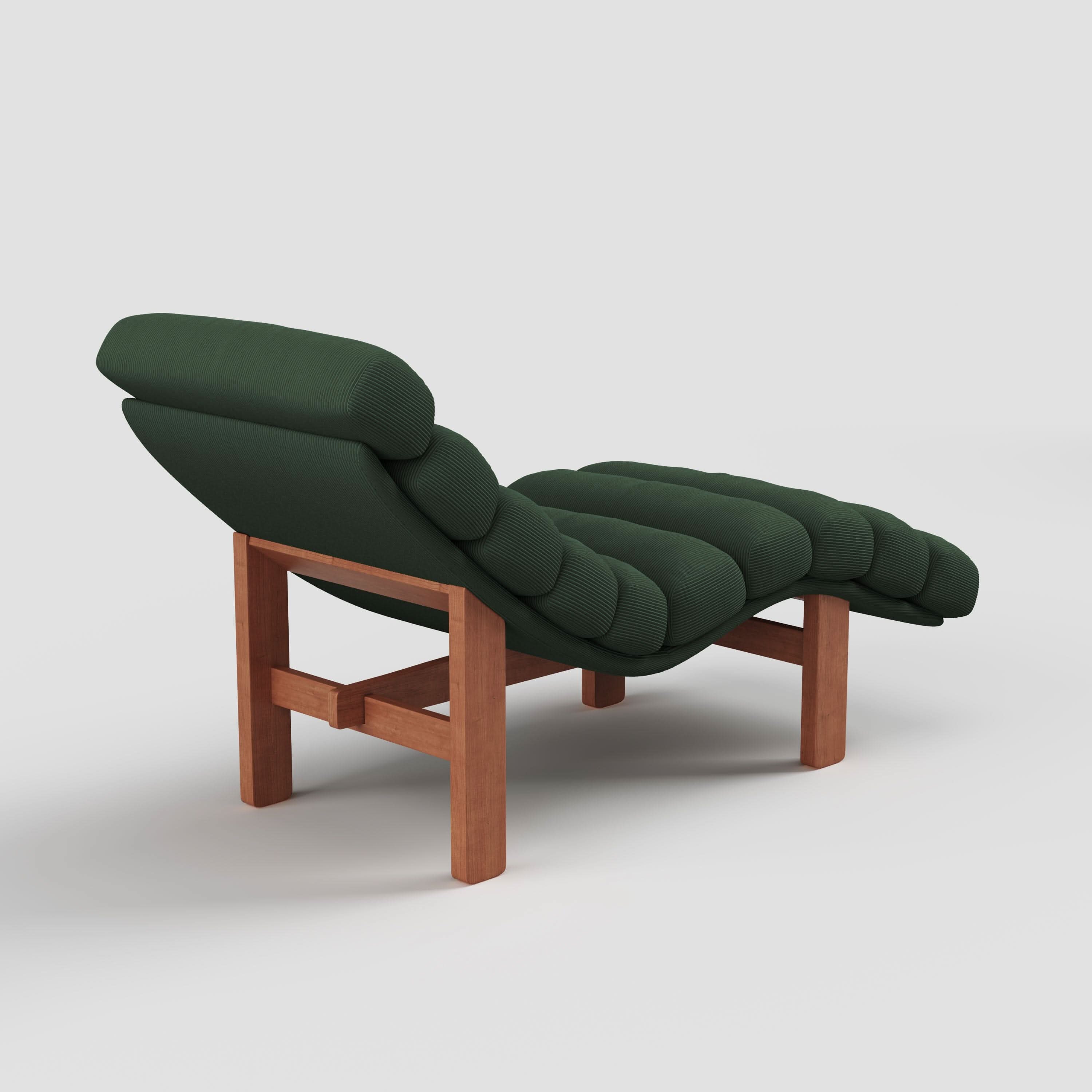 Cottonfy Modern Ergonomic Corduroy Chaise Lounge with Natural Wooden Frame