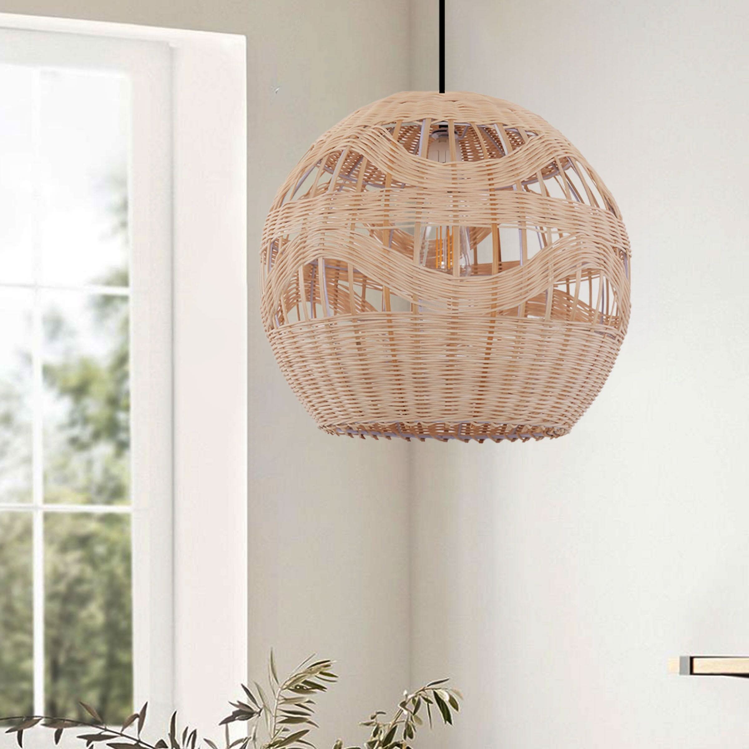 Lightsin Handwoven Rattan Pendant Light – Boho-Chic Ceiling Pendant Light for Dining Rooms, Living Spaces, and Wicker Interior Lighting