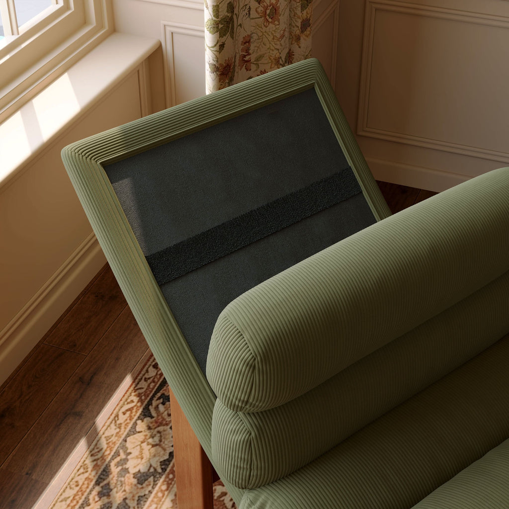 Cottonfy Modern Ergonomic Corduroy Chaise Lounge with Natural Wooden Frame
