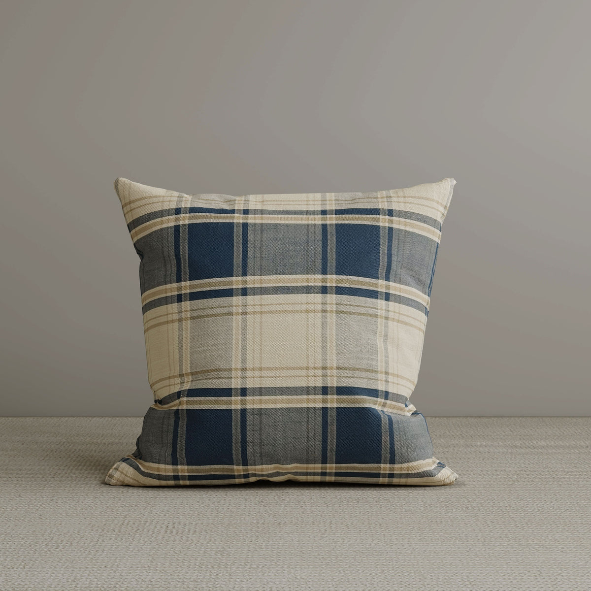 Cottonfy Square Exclusive Design Cushion in Dark Blue Checkered Cotton Linen, 45*45CM