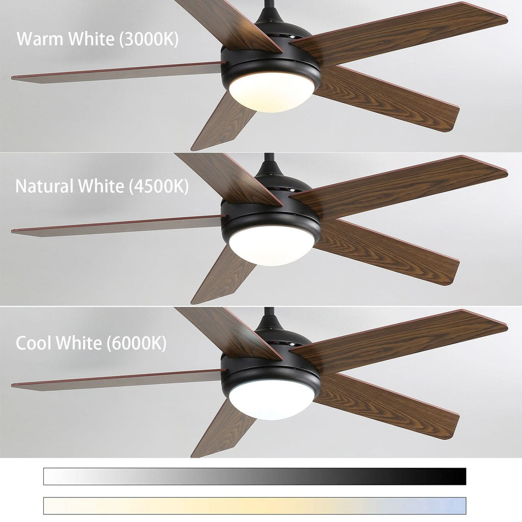 52 Inch Wooden Blades Ceiling Fan with LED Lamp Light Dimmable and Remote