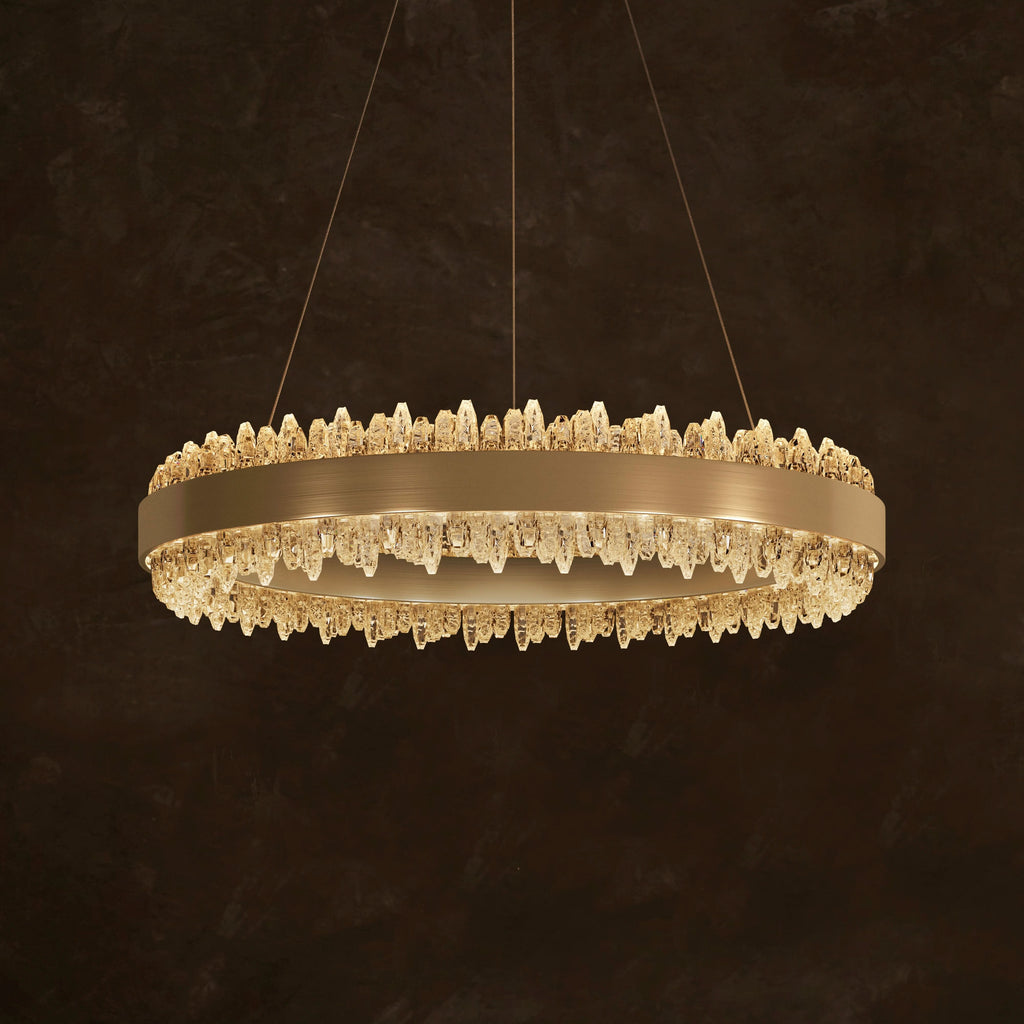 Lightsin Crystal LED Pendant Light Gold Circular Chandelier with Crystal Edges