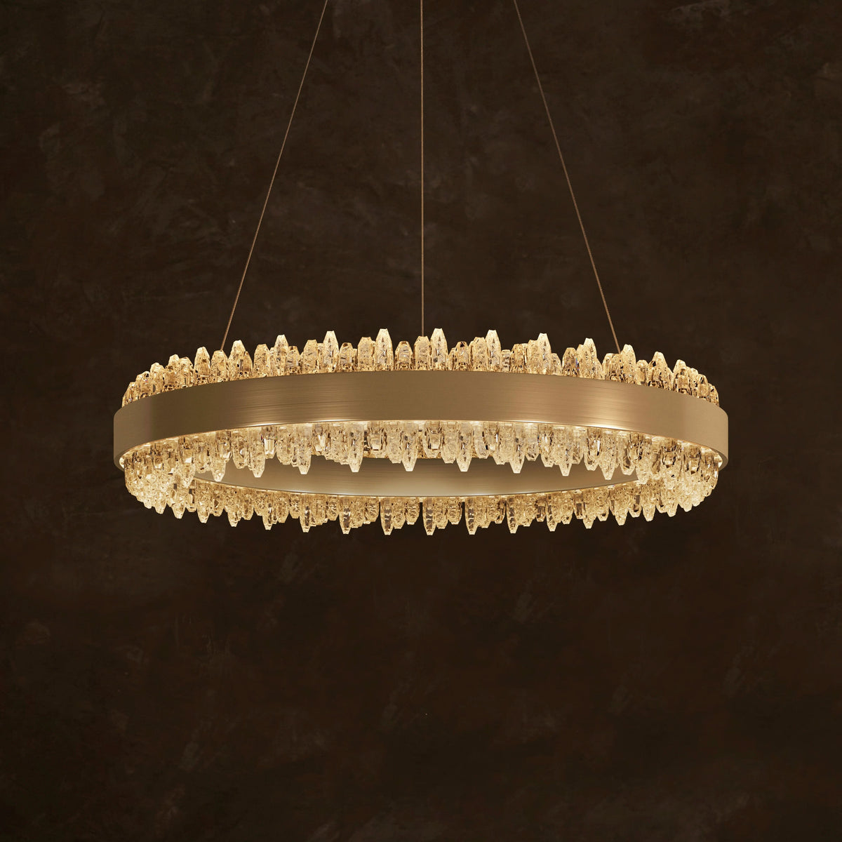 Lightsin Crystal LED Pendant Light Gold Circular Chandelier with Crystal Edges