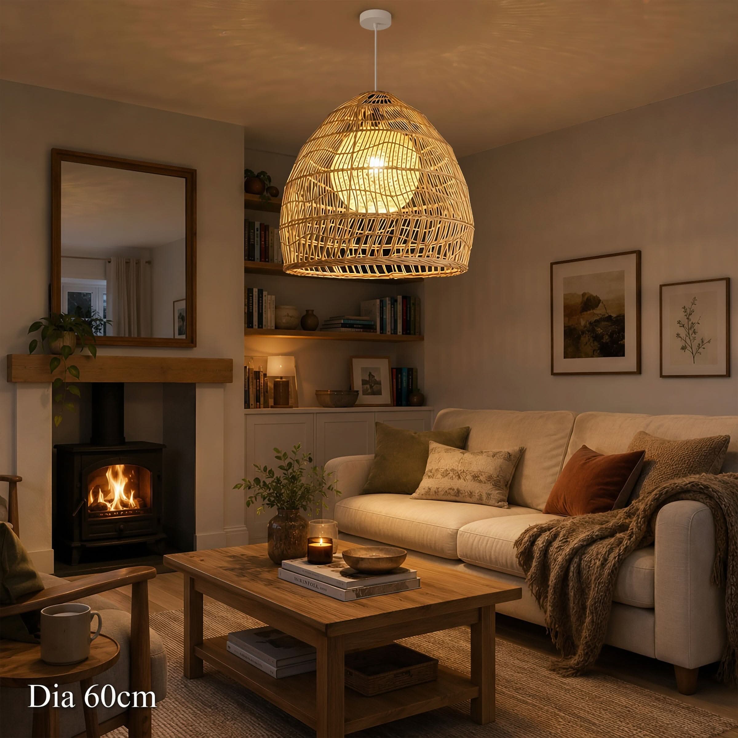 Cella-Lightsin Natural Rattan Pendant Light with Optional Woven Inner Sphere