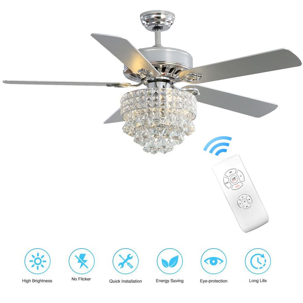 52 Inch LED Ceiling Fan 5 Blades Crystal Chandelier