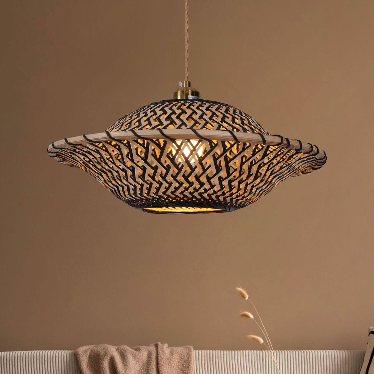 Lightsin Handcrafted Bamboo Pendant Light – Black Accents & Eco-Friendly Design for Cozy Spaces