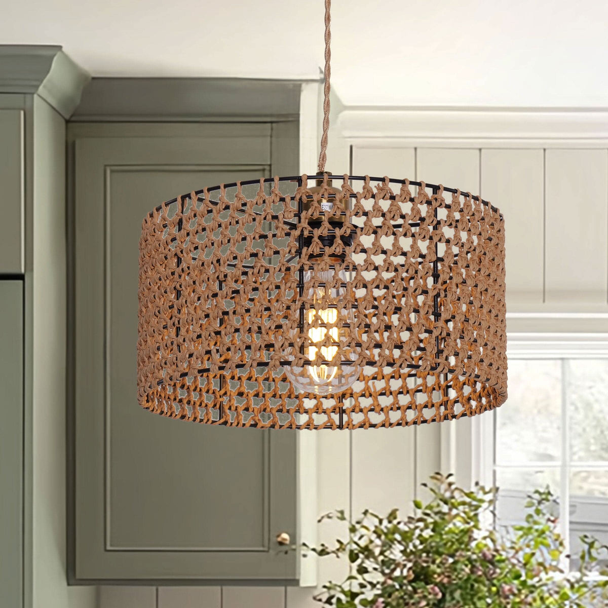 Lightsin Boho Paper Rope Iron Pendant Light  for Cozy Interiors