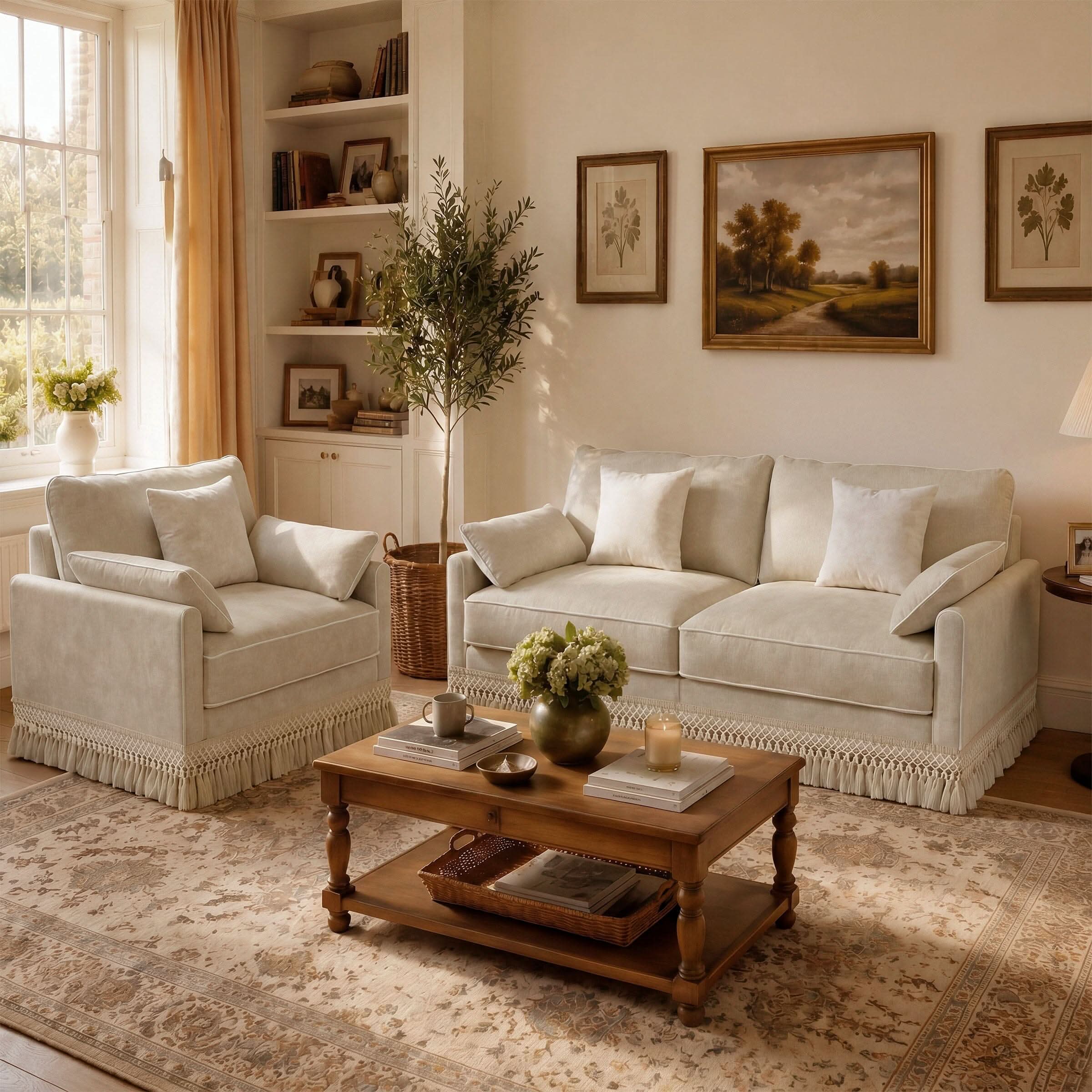 Cotton Linen Detachable Modular Sofa with Fringed Trim