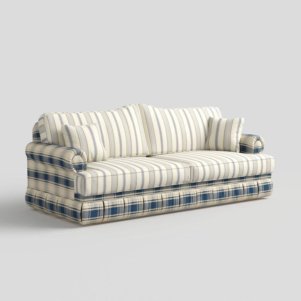 Cottonfy Heritage Plaid Skirted Sofa with Concealed Storage Drawers