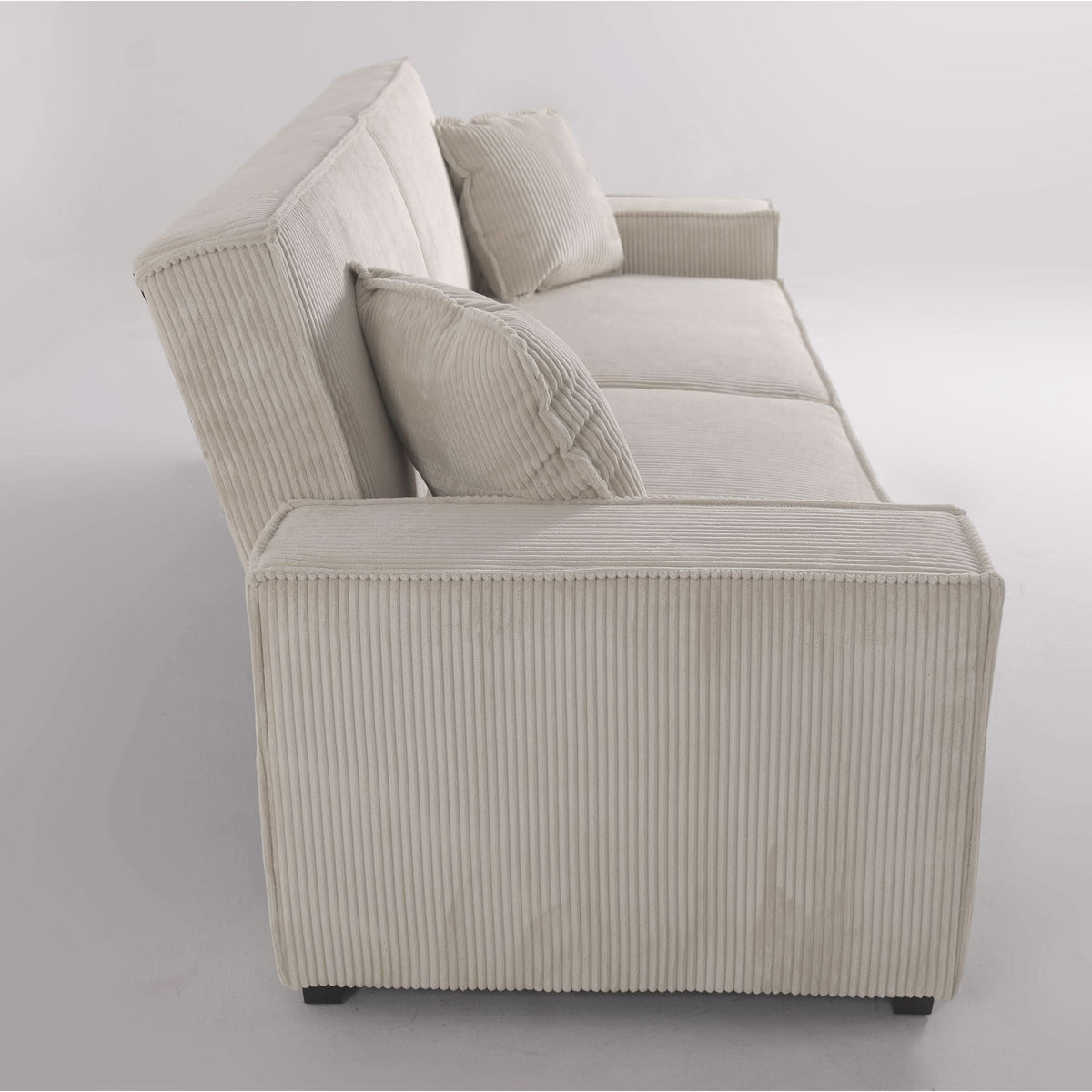 Beige & Grey Corduroy Sofa Bed with Adjustable Backrest and Spring Coil Support