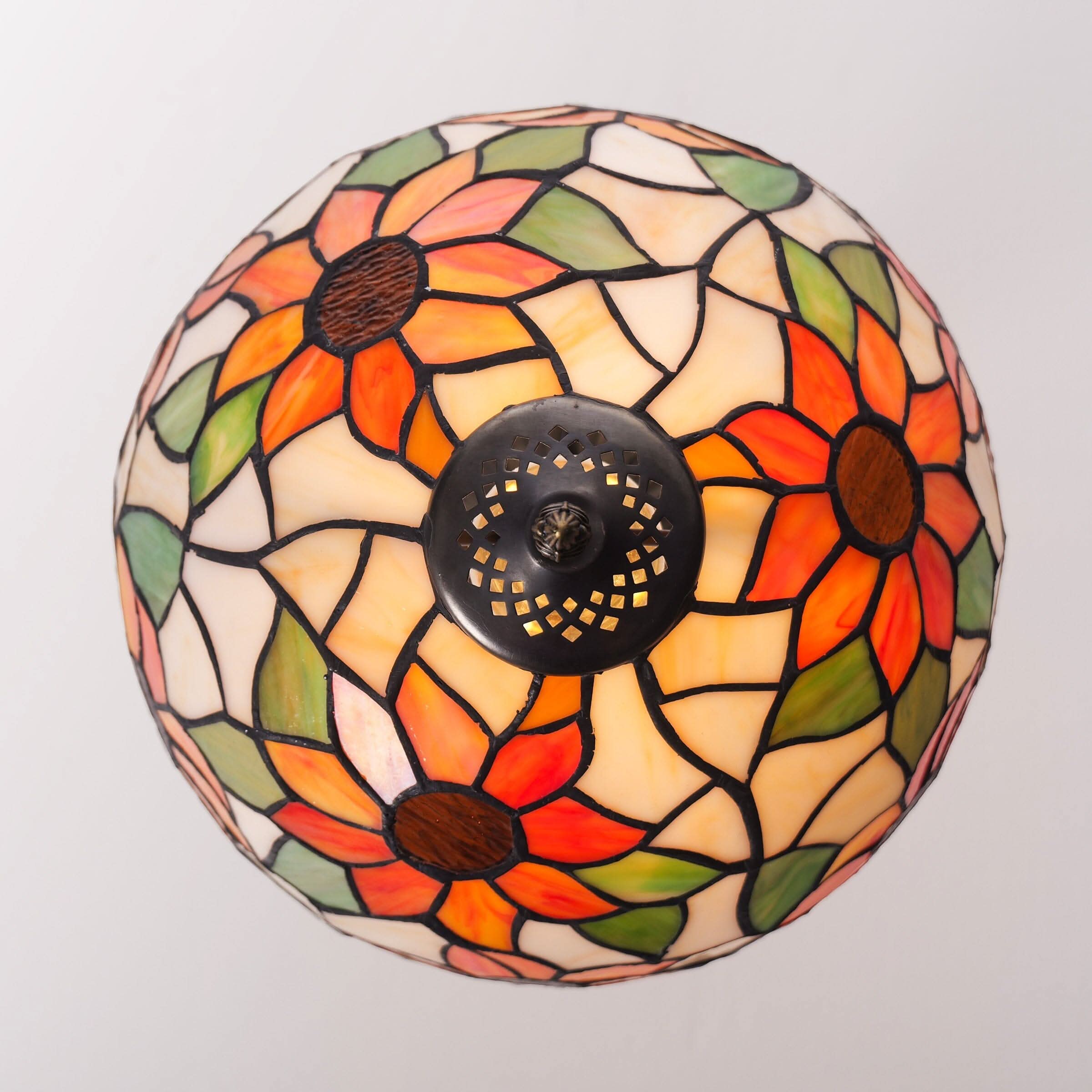 Lightsin Tiffany Table Lamp | Handcrafted Stained Glass Floral Petals Series White and Green