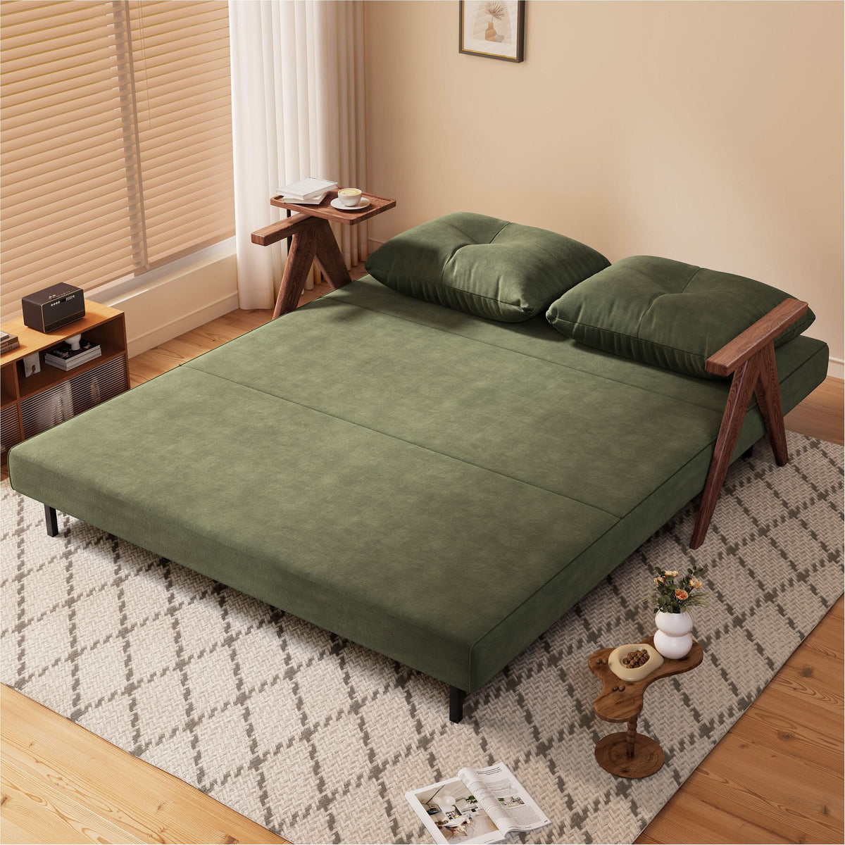 Cottonfy Foldable Matte Fabric Solid Wood 3 Mode Sofa Bed