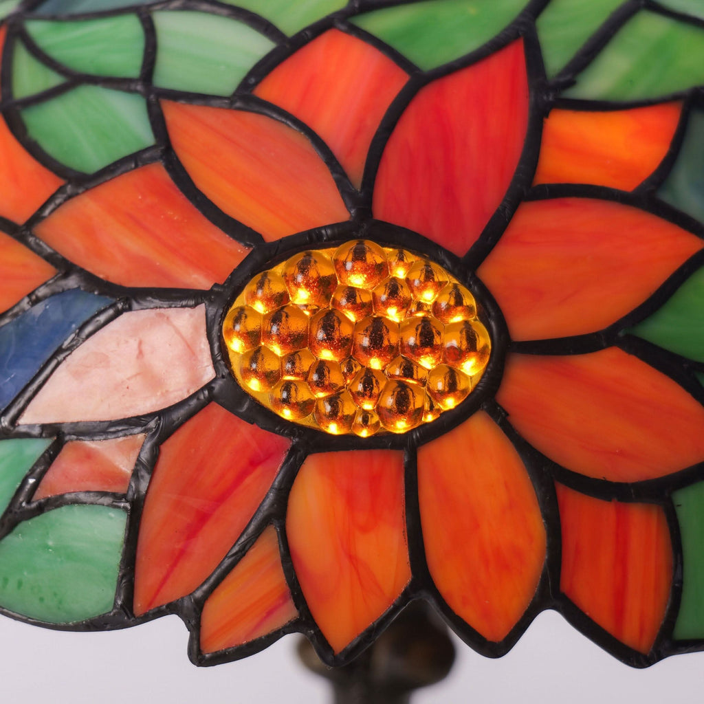 Lightsin Tiffany Table Lamp | Handcrafted Stained Glass Floral Petals Series Green and Blue