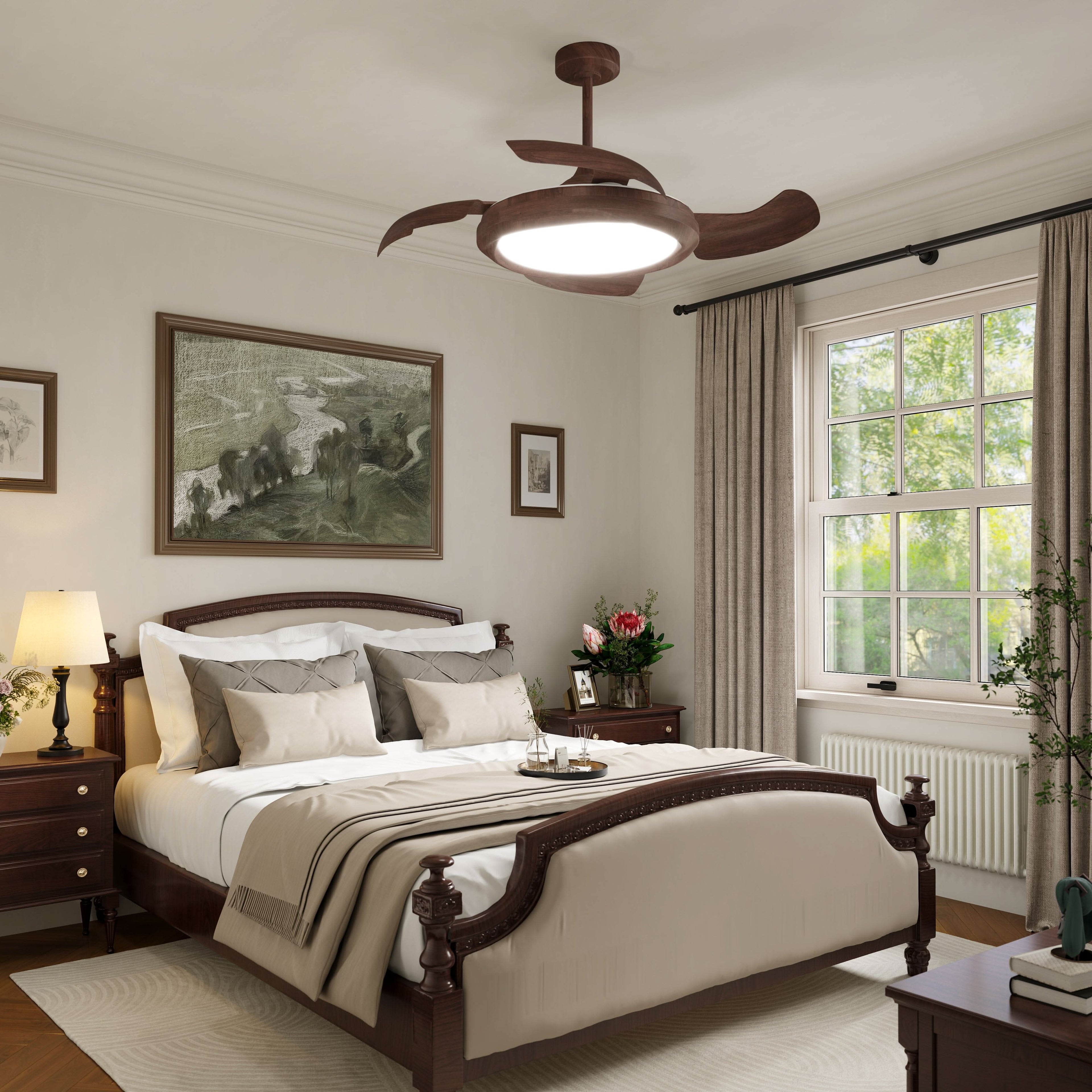 Lightsin Walnut Effect LED Ceiling Fan Light with Remote for Living Room & Bedroom