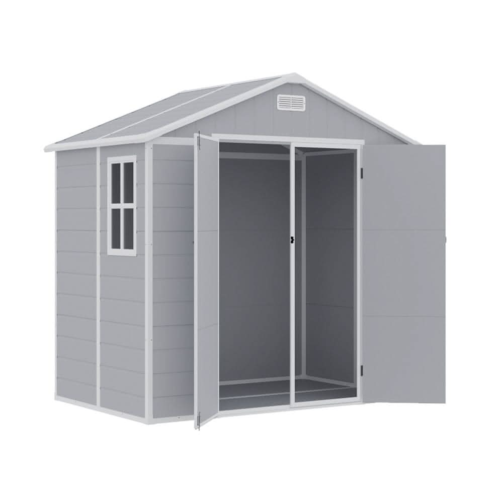 8x4/6x6ft PP Outdoor Apex/Flat Roof Garden Storage Shed with Window and Vent