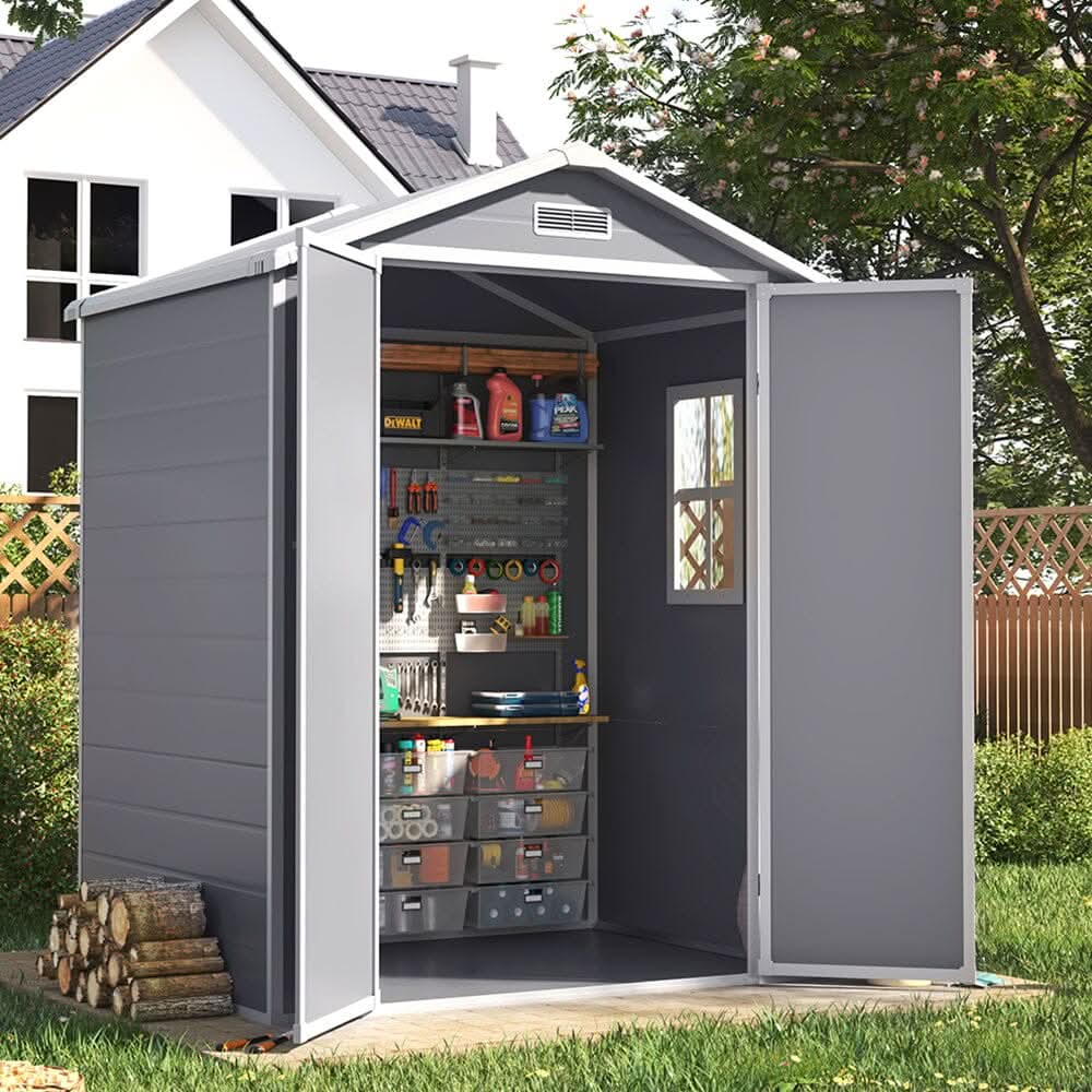 6x4ft Plastic Corrosion-Resistant Garden Storage Shed with Lockable Door