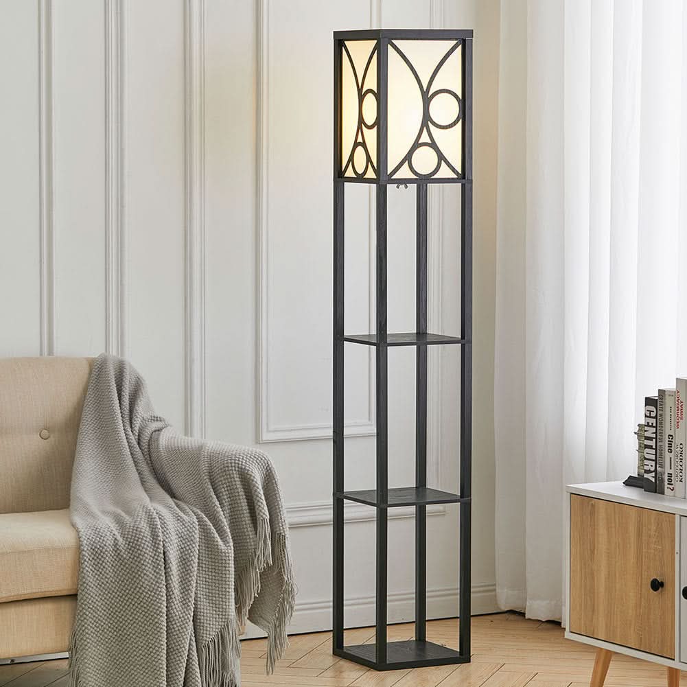 Modern Floor Lamp with 3 Wood Shelves