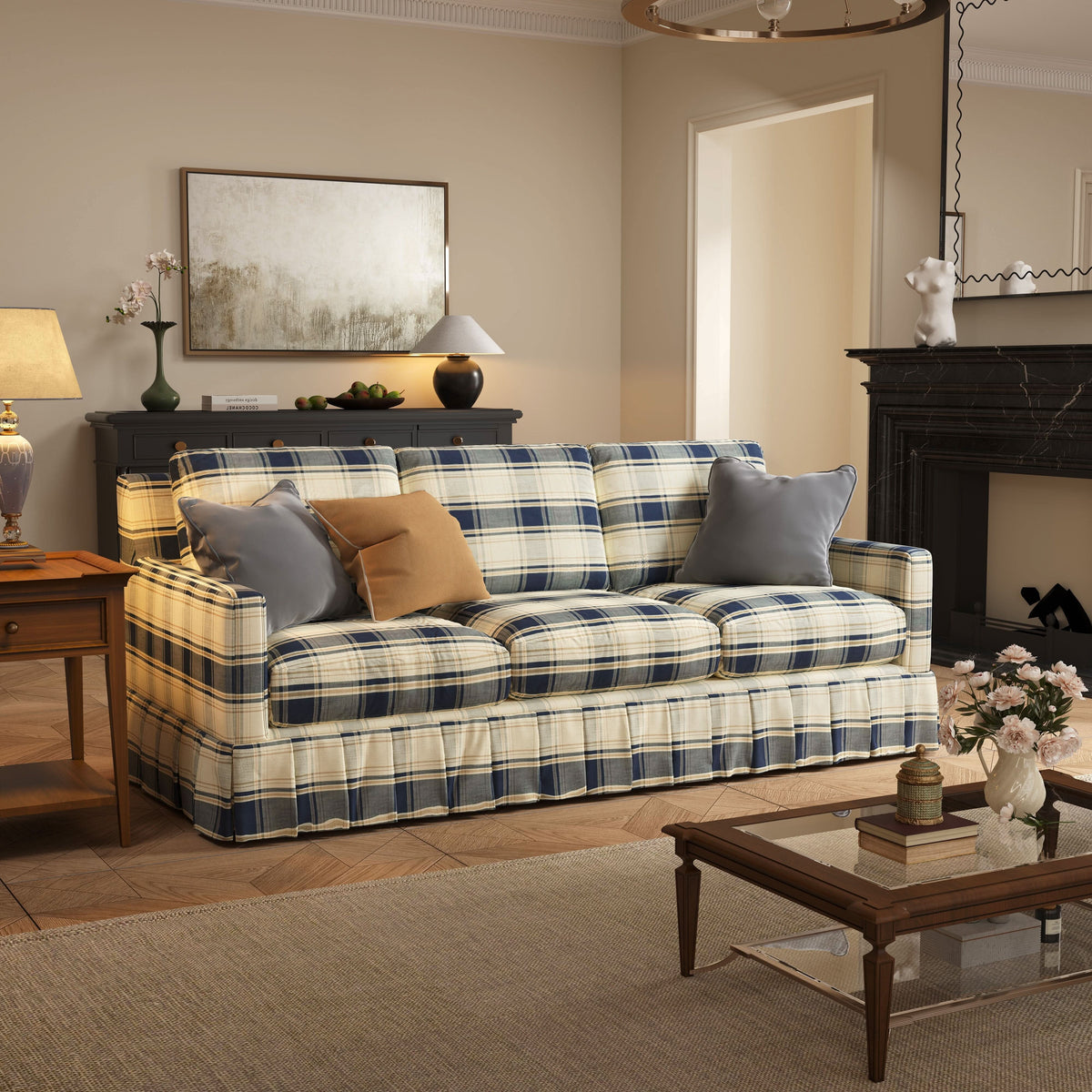 Cottonfy Minimalist Stylish Detachable Striped and Checkered Pattern Sofa