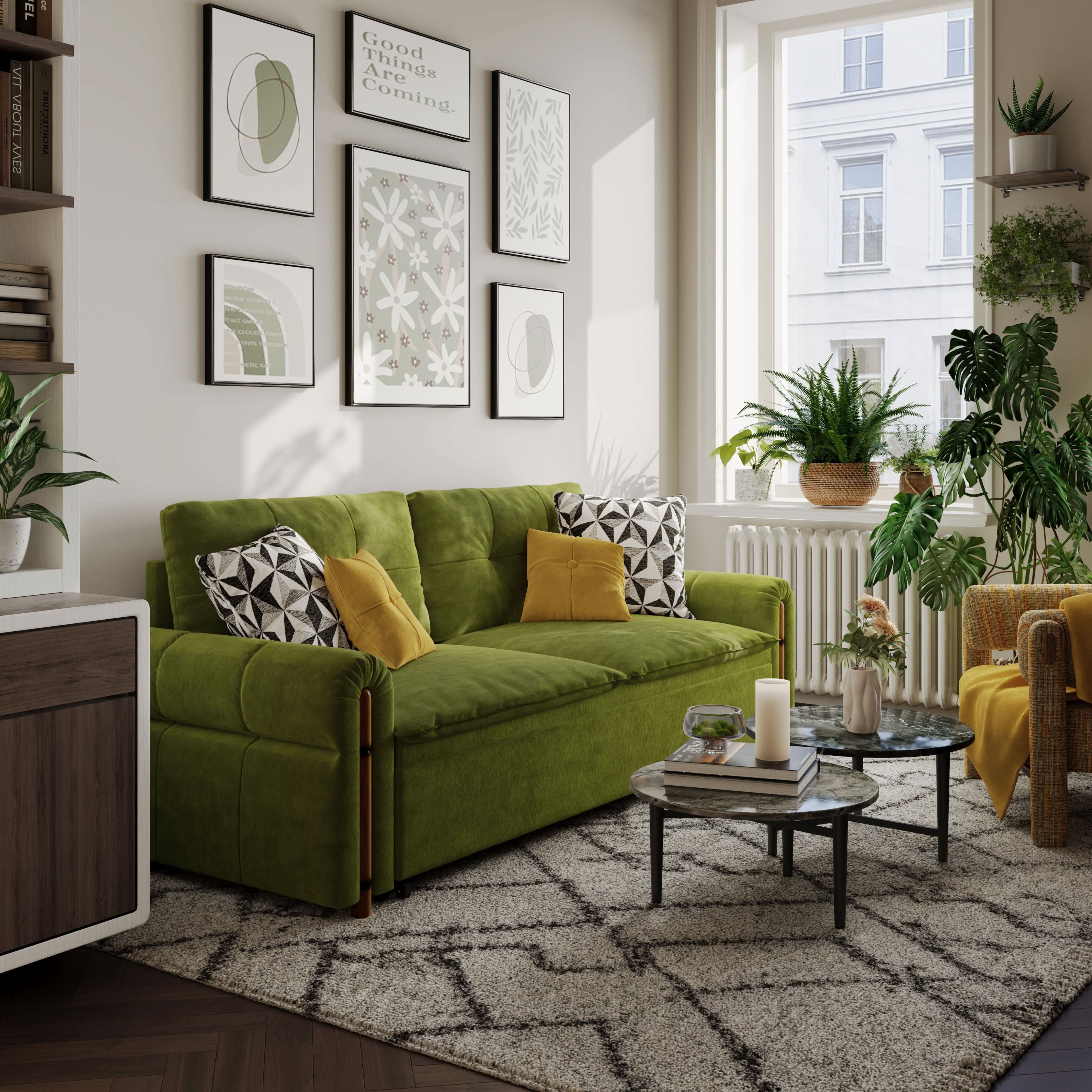 Cottonfy Vintage Pet Friendly Bamboo Design Sofa Bed with Storage