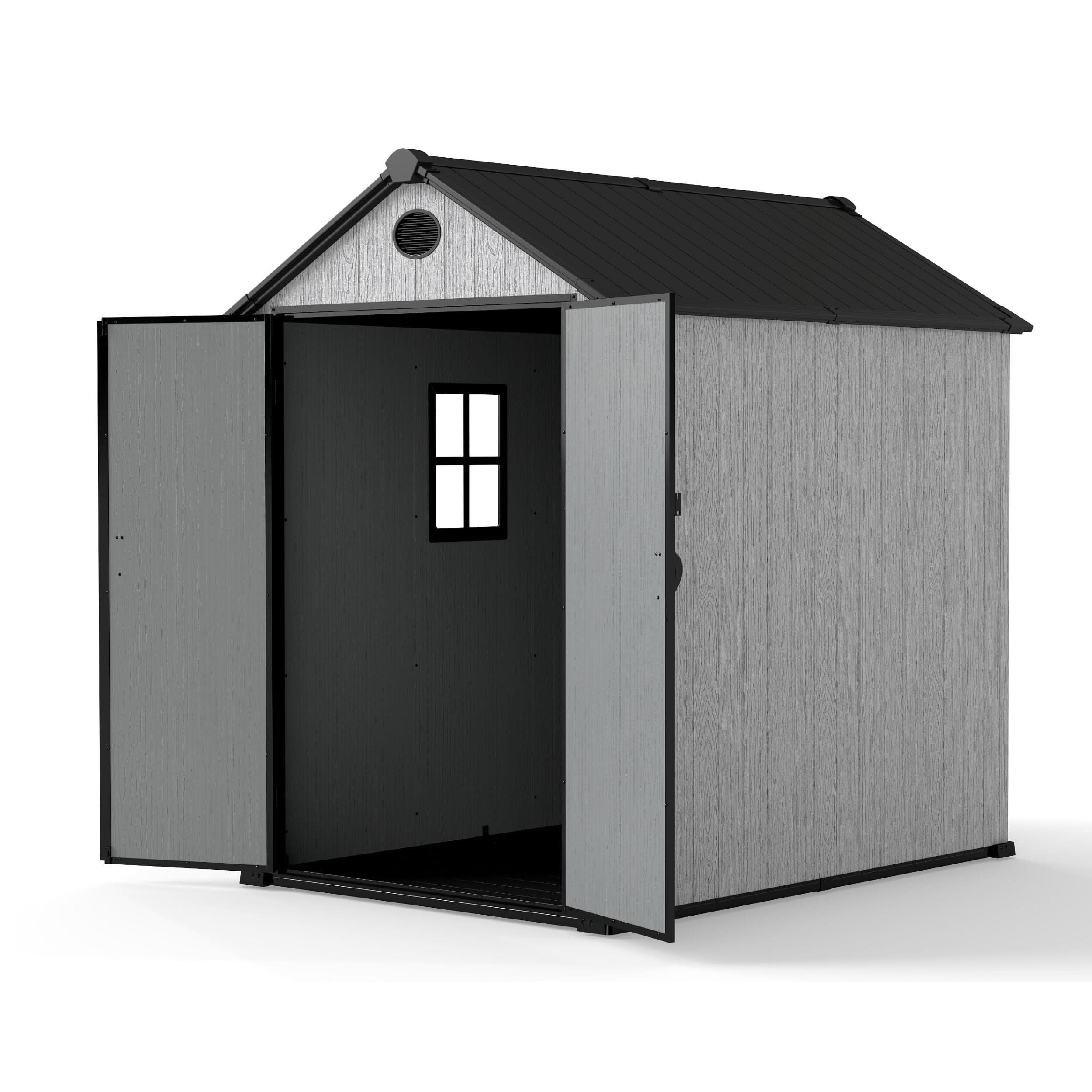 6'x8'ft/8'x8'ft/8'x12'ft/8'x16'ft Gray Wood Grain Plastic Tool Shed