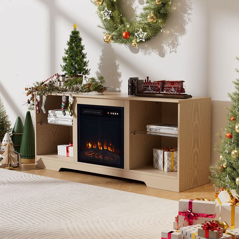 Wood Grain Fireplace Cabinet with 18inch Electric Fire | Touchscreen-enabled & remote-controlled