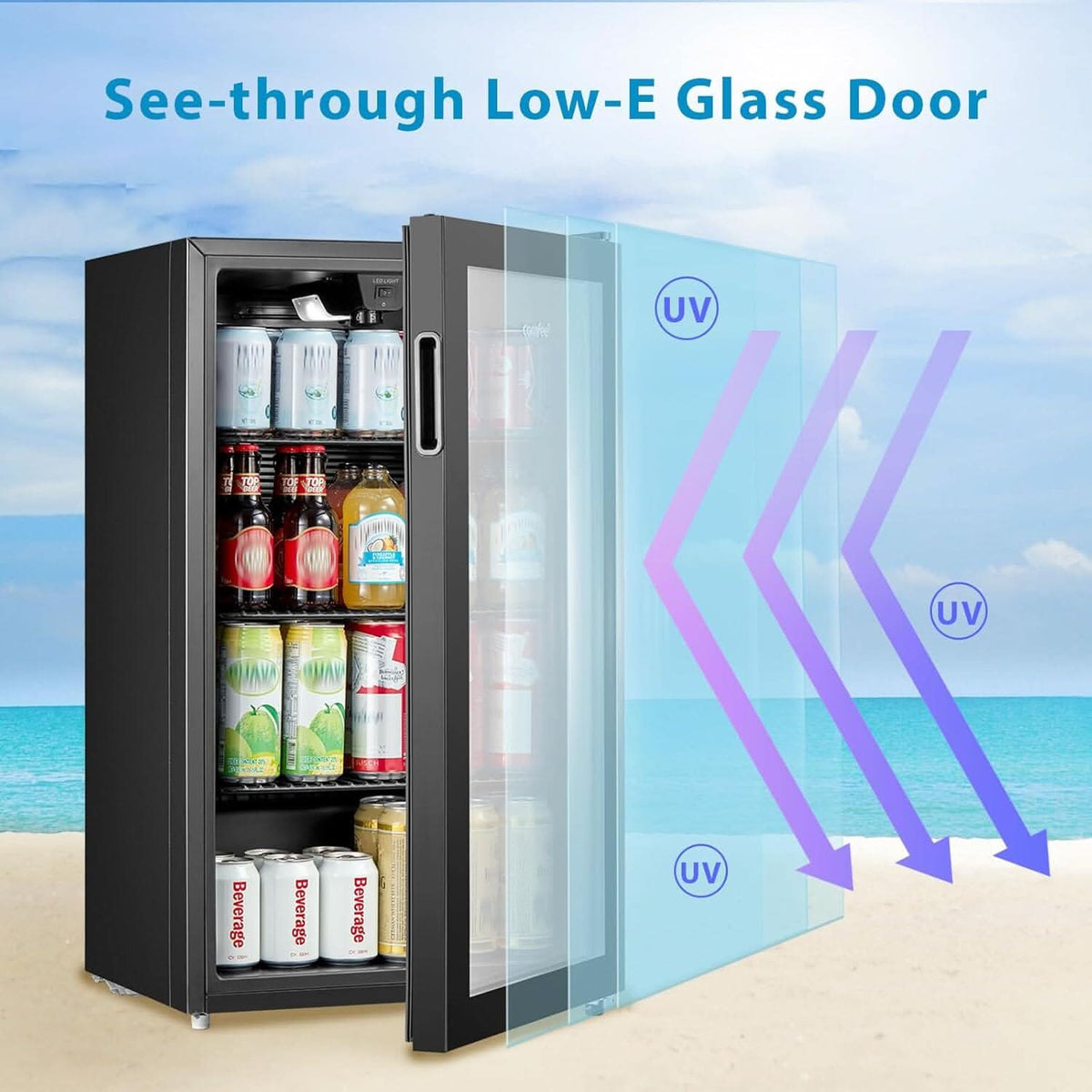 COMFEE 93L Black Compact Drinks Fridge with Adjustable Shelves and LED Light