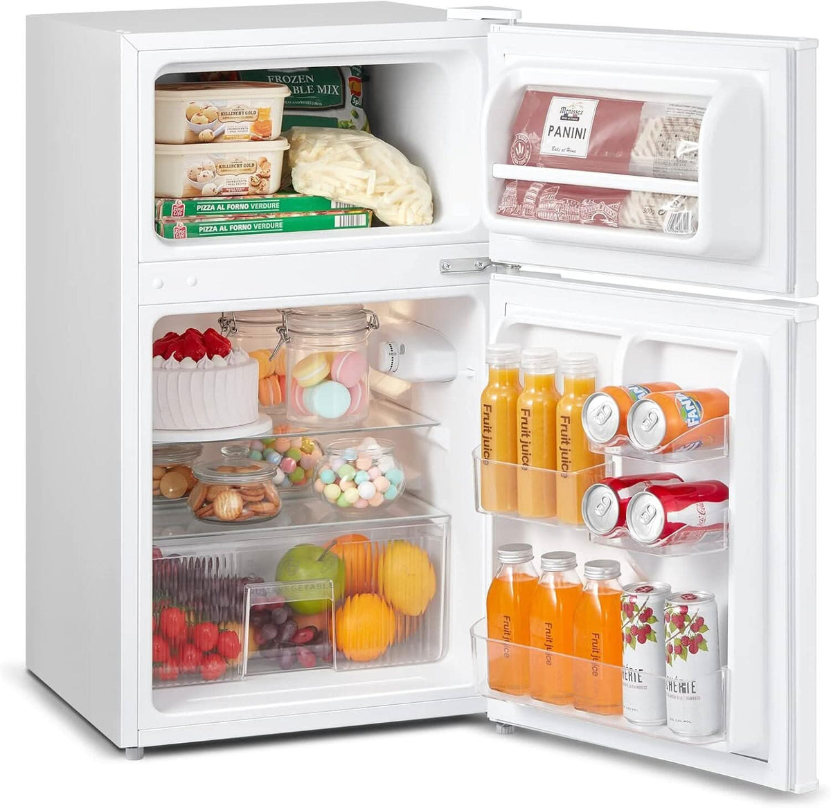 COMFEE 87L White/Black Under Counter Fridge Freezer with Adjustable Thermostat