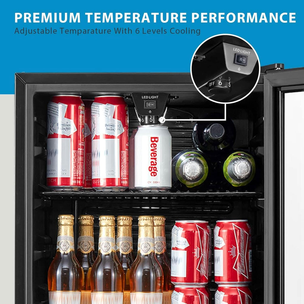 COMFEE 93L Black Compact Drinks Fridge with Adjustable Shelves and LED Light