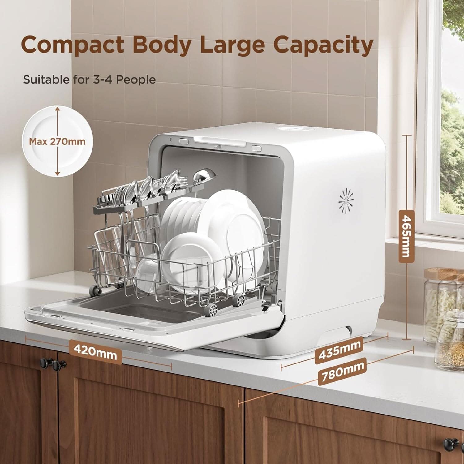 COMFEE 6L White Compact Countertop Dishwasher with LED Display and 6 Place Settings