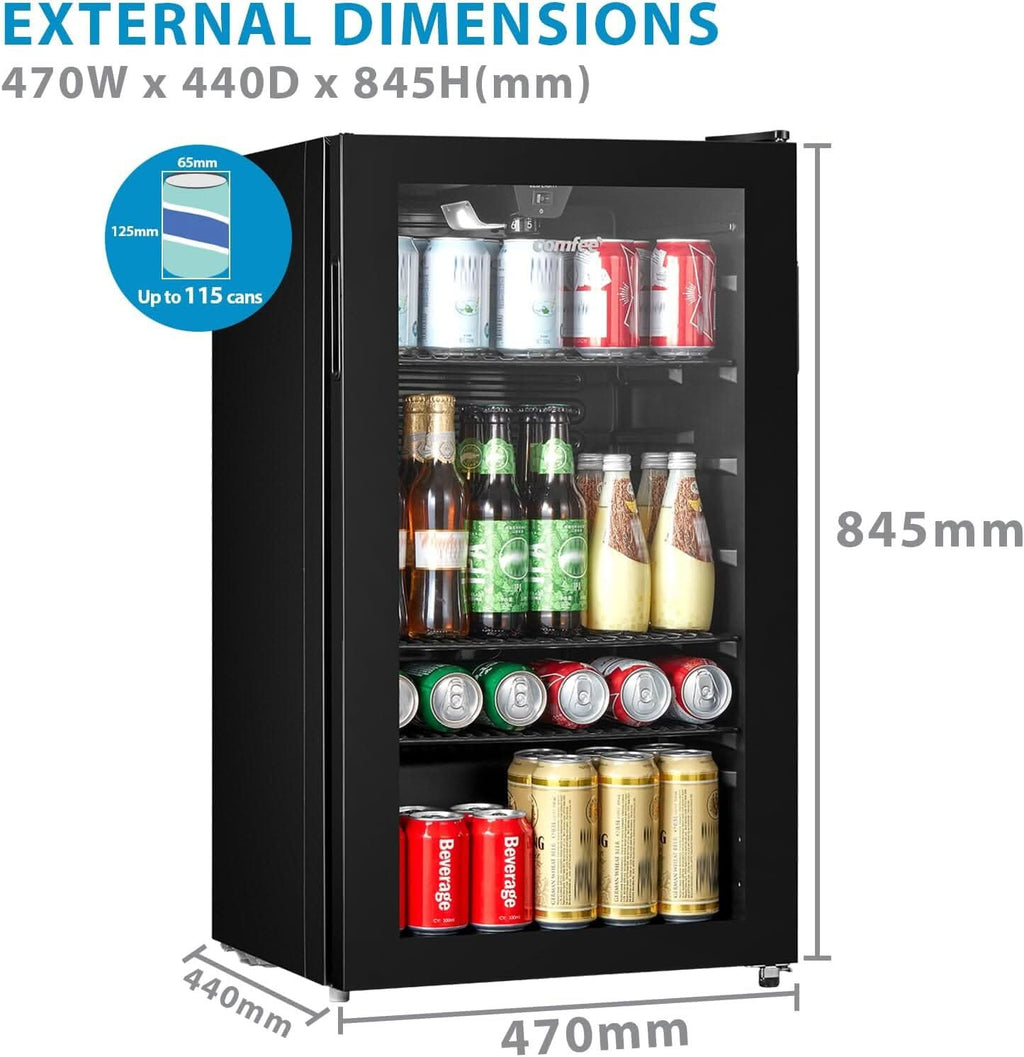 COMFEE 93L Black Compact Drinks Fridge with Adjustable Shelves and LED Light