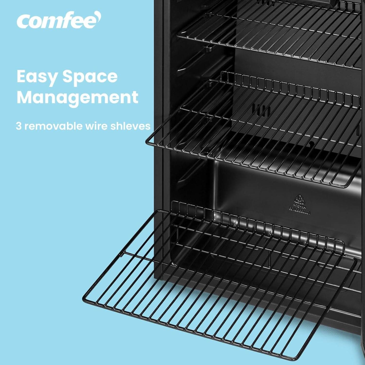 COMFEE 93L Black Compact Drinks Fridge with Adjustable Shelves and LED Light