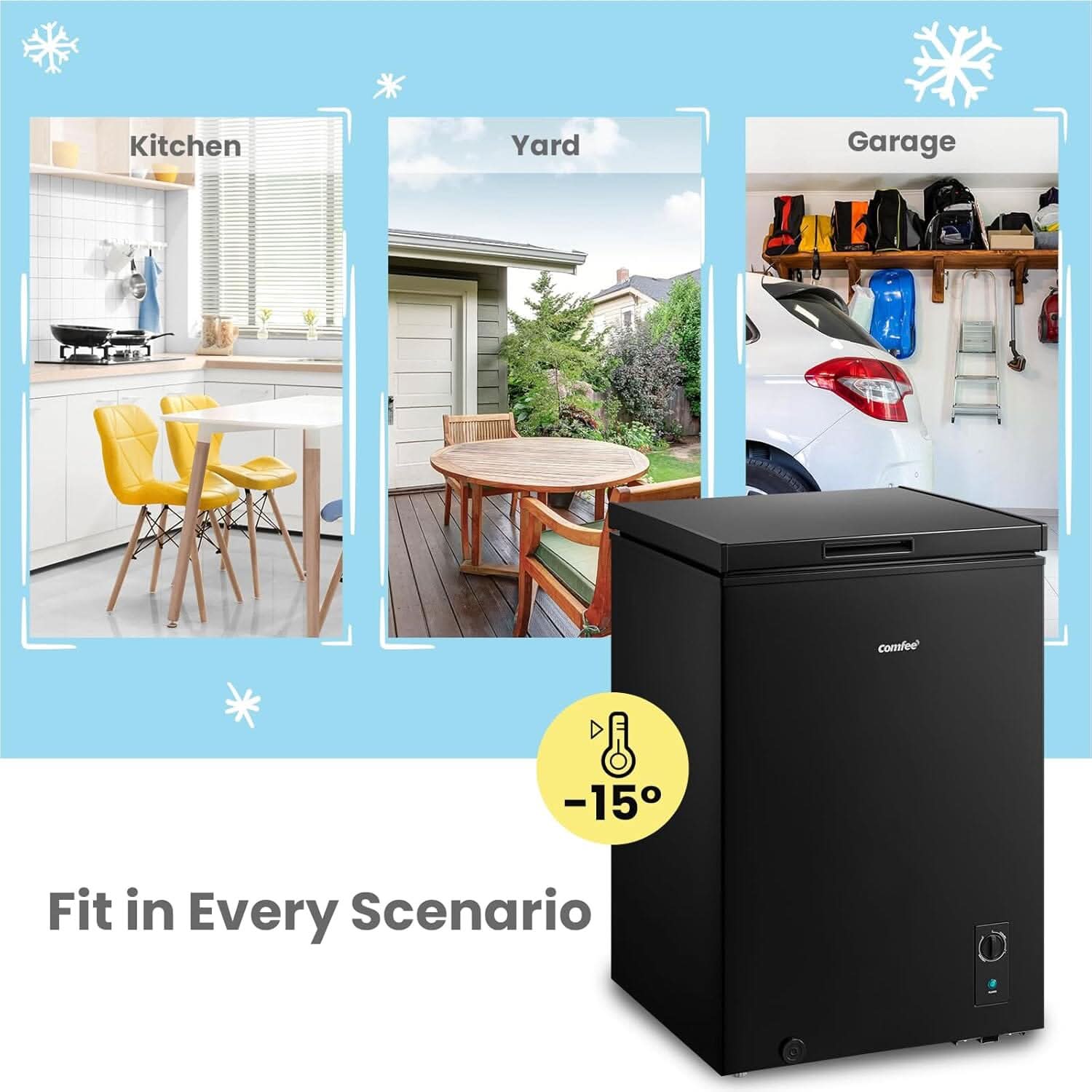 COMFEE White/Black 99L Freestanding Chest Freezer with Digital Temperature Control