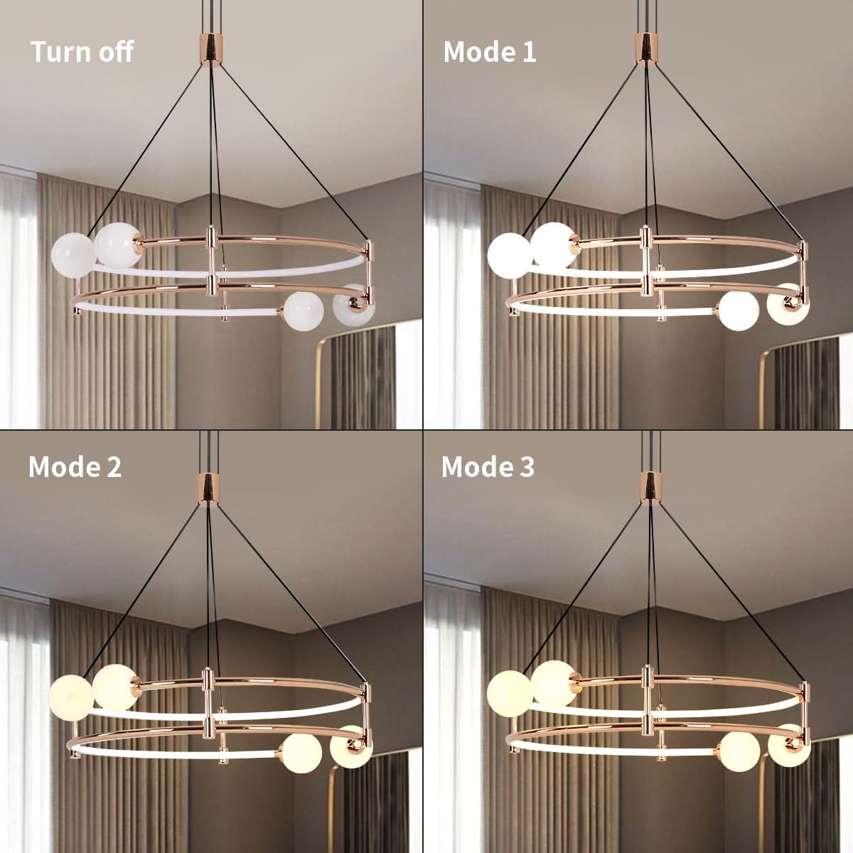 Lightsin Elegant Gold Double-Ring Halo Chandelier with Tri-Color LED Lighting