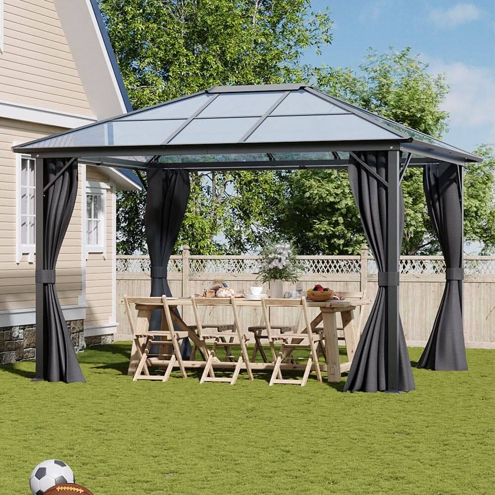 3*3.65*2.6m Dark Grey Single-roof Sunshade Canopy with Surrounding Fabric