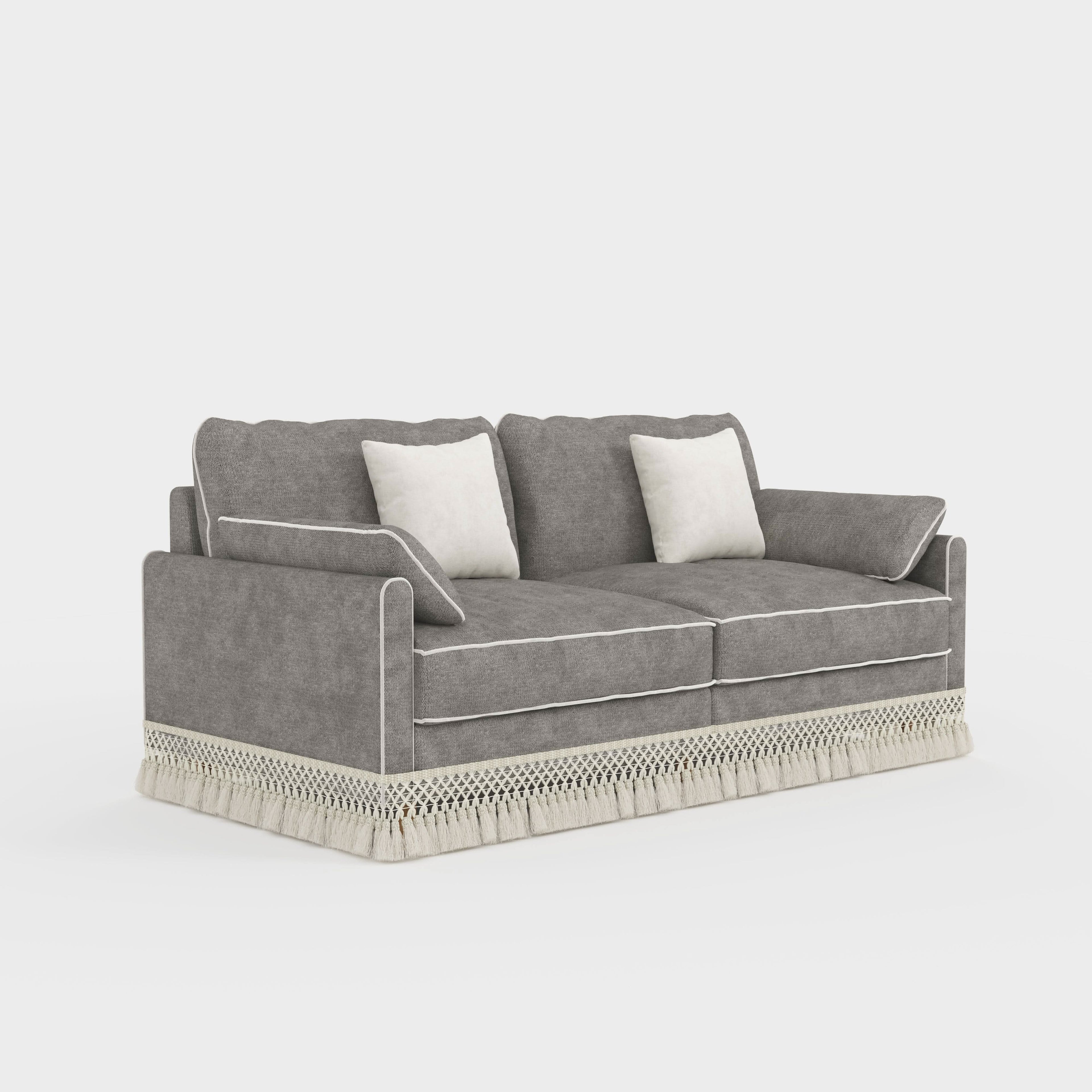 Cotton Linen Detachable Modular Sofa with Fringed Trim