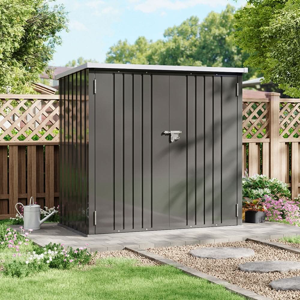 5.5x3ft Grey Slanted Roof Garden Shed with Double Doors