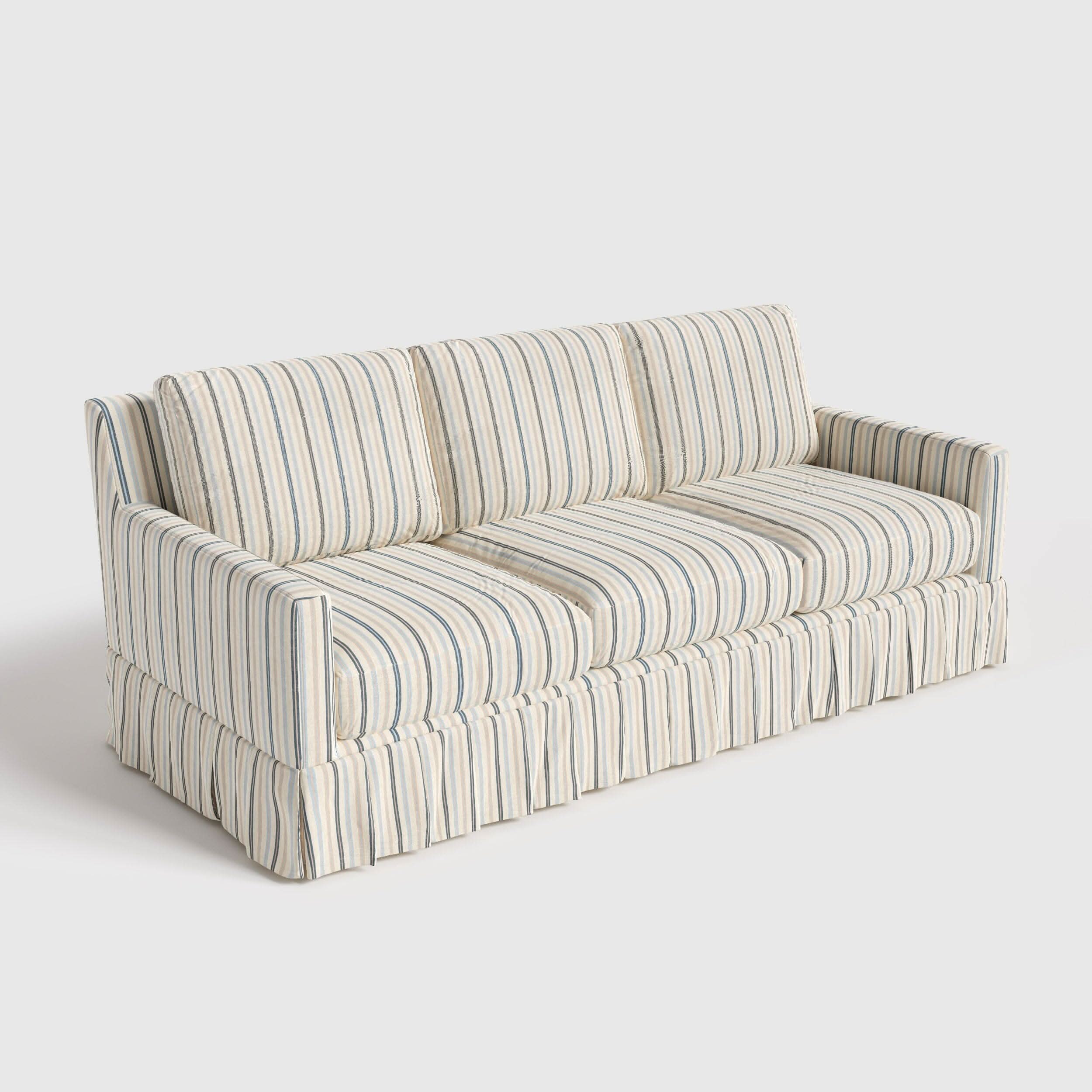 Cottonfy Blue Pinstripe 3 Seater Sofa with Removable Covers