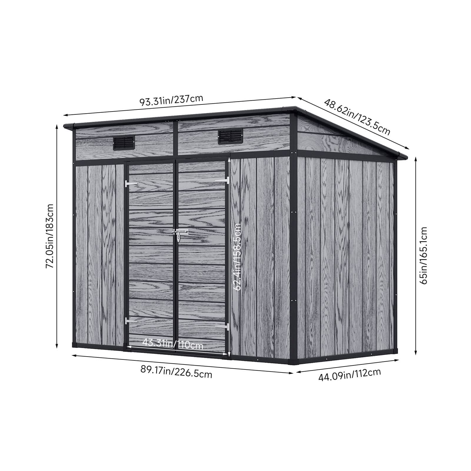 6x4ft / 8x4ft Plastic Outdoor Garden Storage Shed  with Light Grey