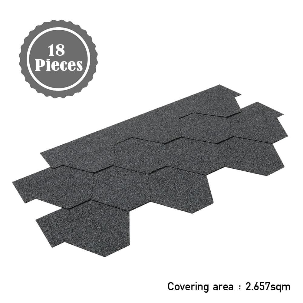 18/36Pcs Asphalt Shingles Bitumen Roofing Hexagon Shape - Black/Gery