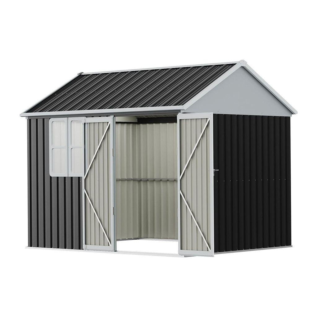 7X4ft/8.5X5.5ft/10x8ft Charcoal Black Storage Shed with Double Doors and Grid Window
