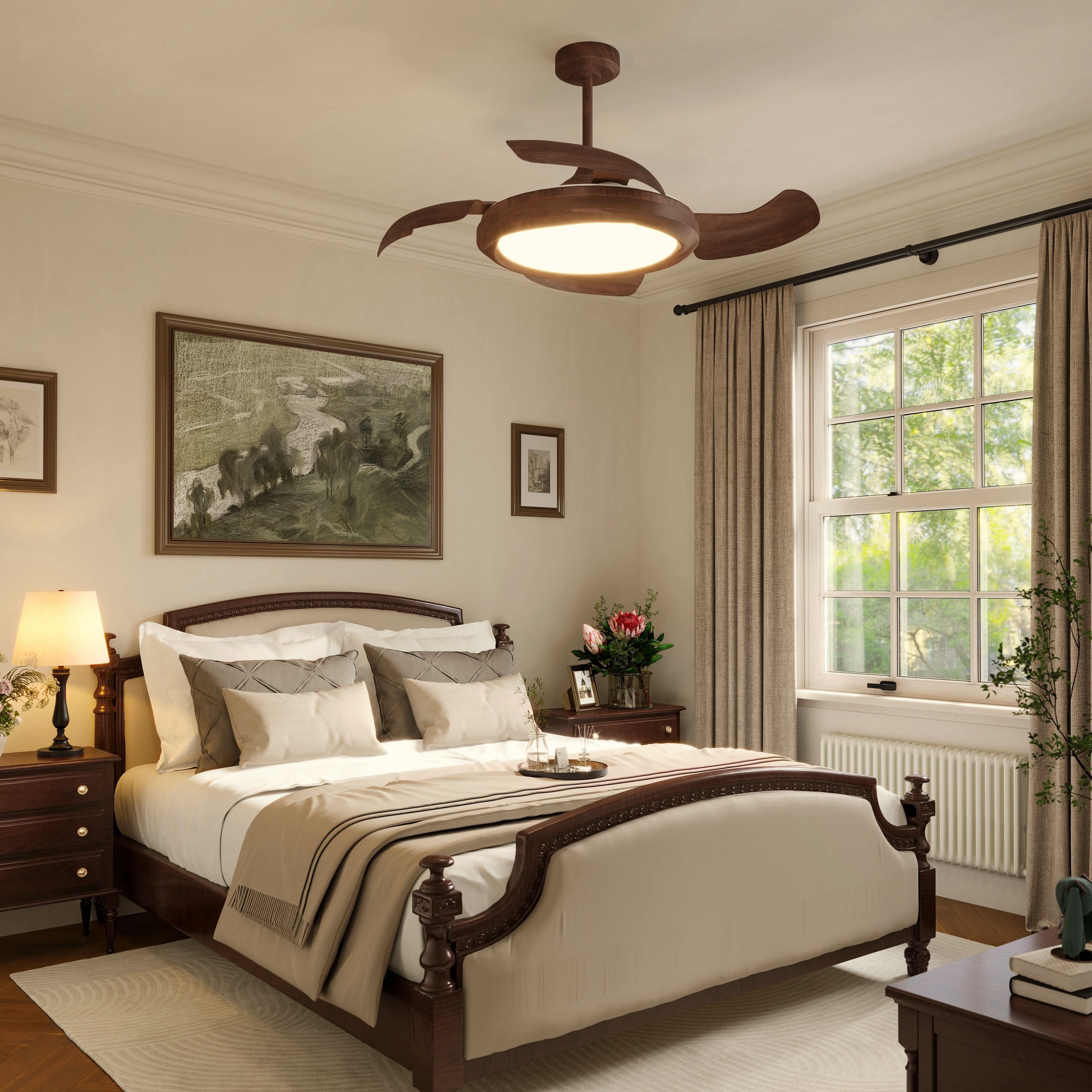 Lightsin Walnut Effect LED Ceiling Fan Light with Remote for Living Room & Bedroom