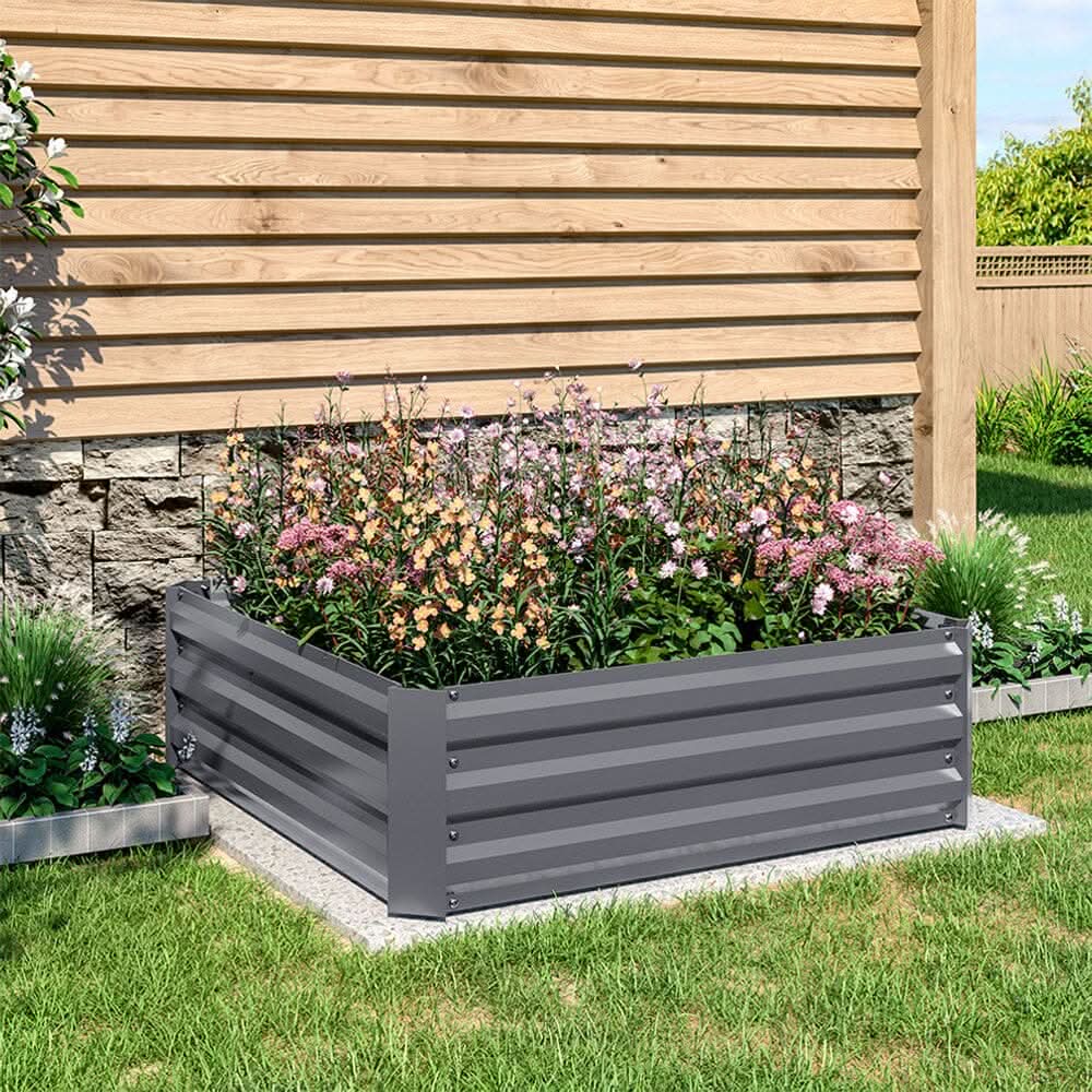 Galvanized Steel Square Raised Garden Bed Planter Box in Grey