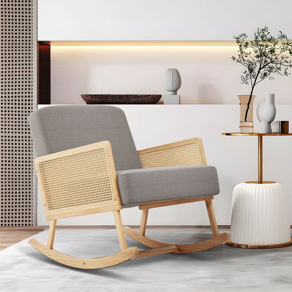 Linen Wooden Rocking Chair-Grey