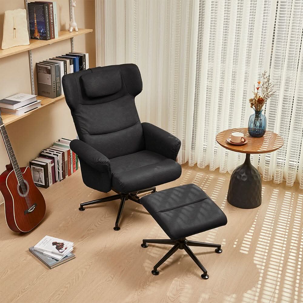 Black/Grey/Brown Faux Leather Swivel?Armchair with Footstool
