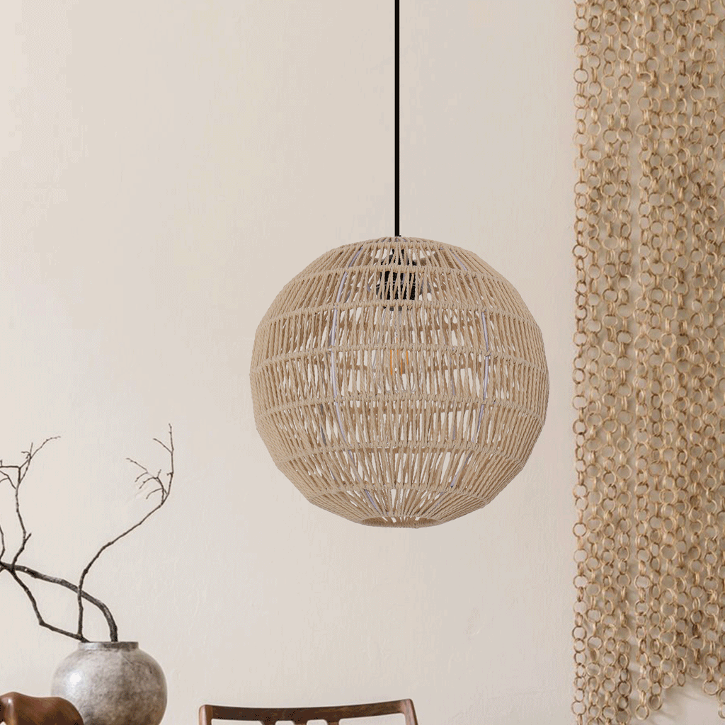 Lightsin Round Cotton Rope Pendant Light – Handwoven Ceiling Pendant for Living Room, Dining Room & Kitchen